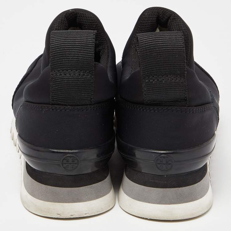 Pre Owned Tory Burch Black Neoprene Rosas Embellished Runner Sneakers Size 36