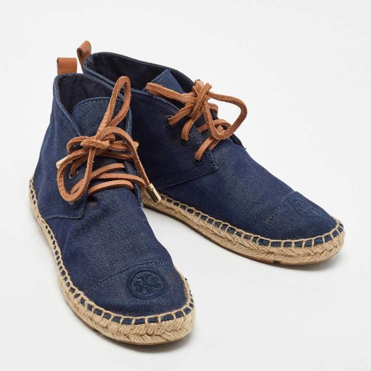 Pre Owned Tory Burch Blue Denim Espadrille Sneakers Size 37