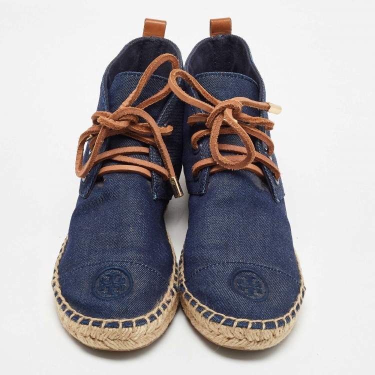 Pre Owned Tory Burch Blue Denim Espadrille Sneakers Size 37