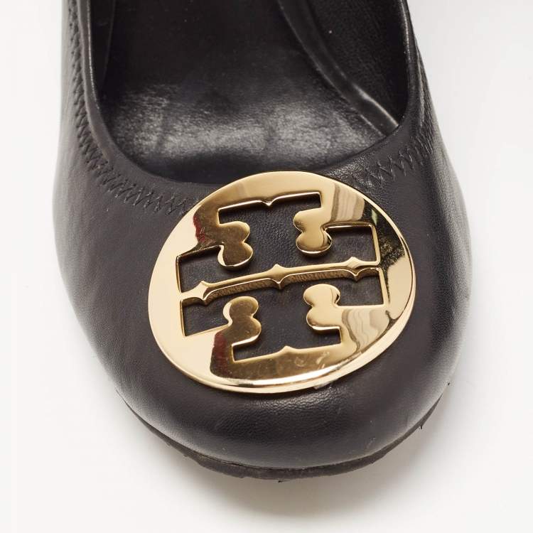 Pre Owned Tory Burch Black Leather Chelsea Wedge Pumps Size 40.5