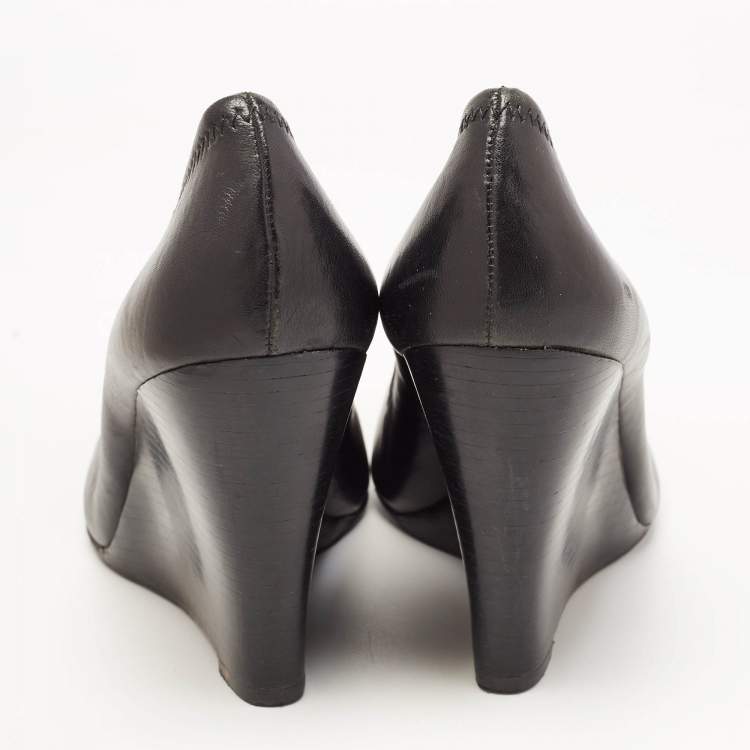 Pre Owned Tory Burch Black Leather Chelsea Wedge Pumps Size 40.5
