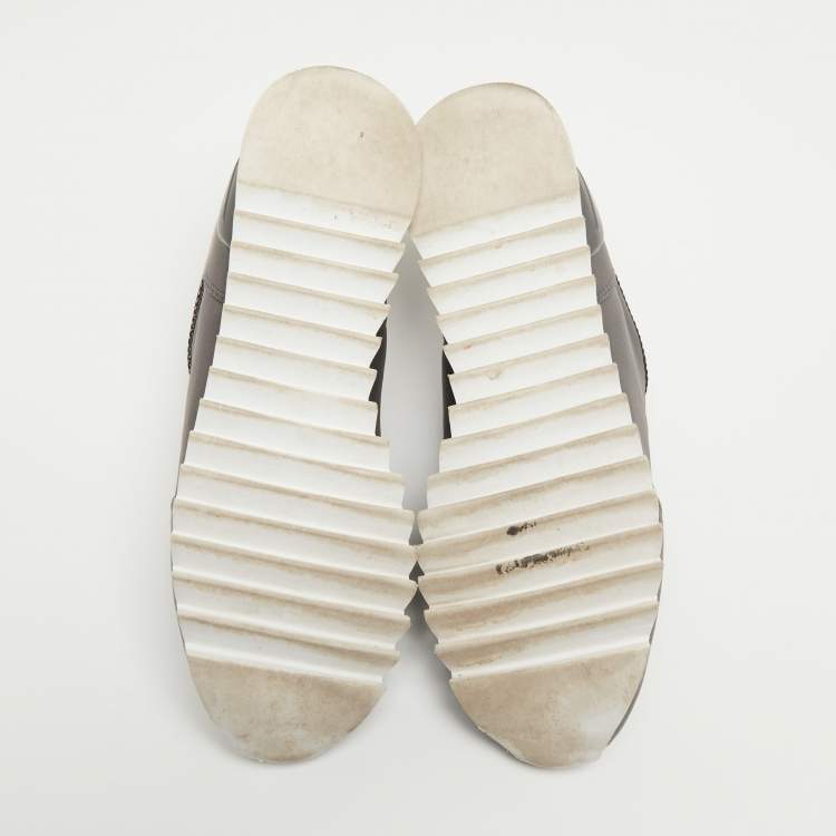 Pre Owned Tory Burch Grey/Beige Neoprene And Mesh Storm Cloud Crystal Embellished  Slip On Sneakers Size 38
