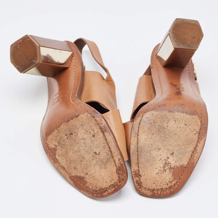 Pre Owned Tory Burch Brown Leather Slingback Sandals Size 38