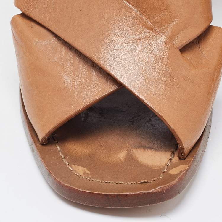 Pre Owned Tory Burch Brown Leather Slingback Sandals Size 38