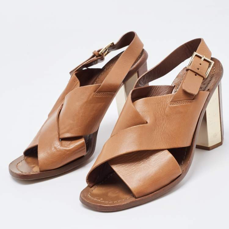 Pre Owned Tory Burch Brown Leather Slingback Sandals Size 38