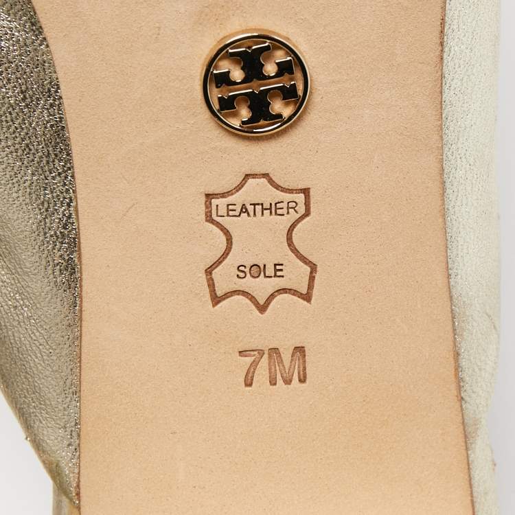Pre Owned Tory Burch Gold Leather Vail Block Heel Mules Size 37.5 