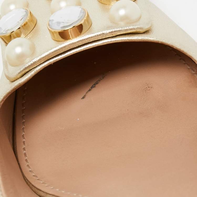 Pre Owned Tory Burch Gold Leather Vail Block Heel Mules Size 37.5 