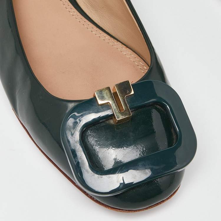 Pre Owned Tory Burch Green Patent Leather Ballet Flats Size 37