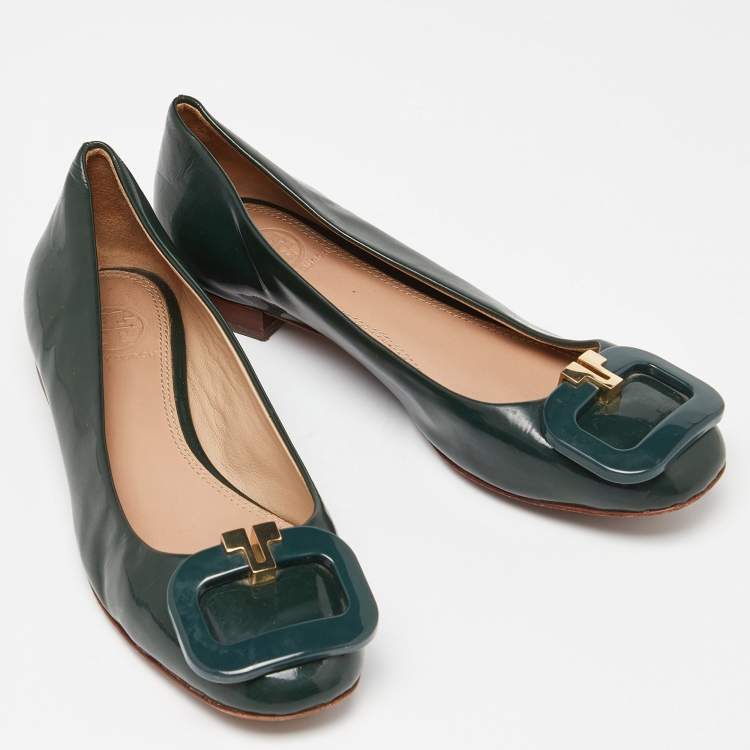 Pre Owned Tory Burch Green Patent Leather Ballet Flats Size 37