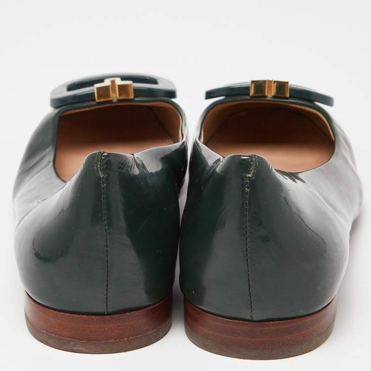 Pre Owned Tory Burch Green Patent Leather Ballet Flats Size 37