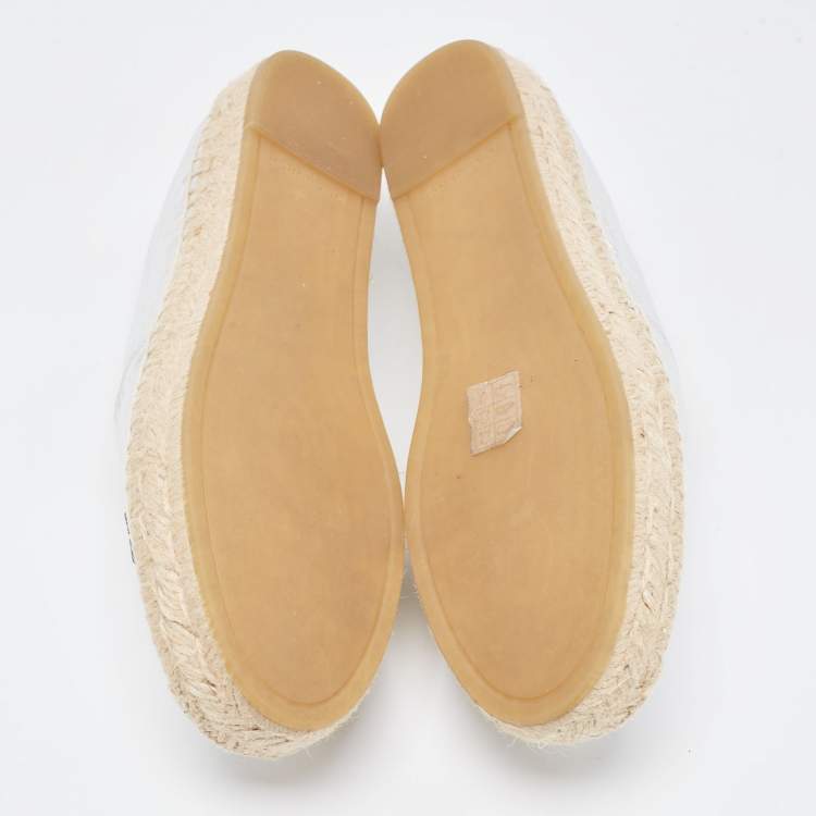 Pre Owned Tory Burch Metallic Silver Leather Ines Espadrille Flats Size 38.5