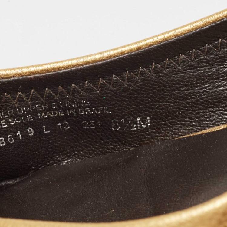 Pre Owned Tory Burch Gold Leather Reva Scrunch Ballet Flats Size 38.5