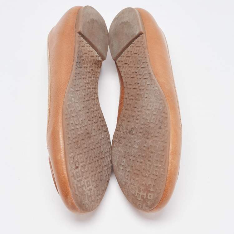 Pre Owned Tory Burch Brown Leather Lowell Ballet Flats Size 38