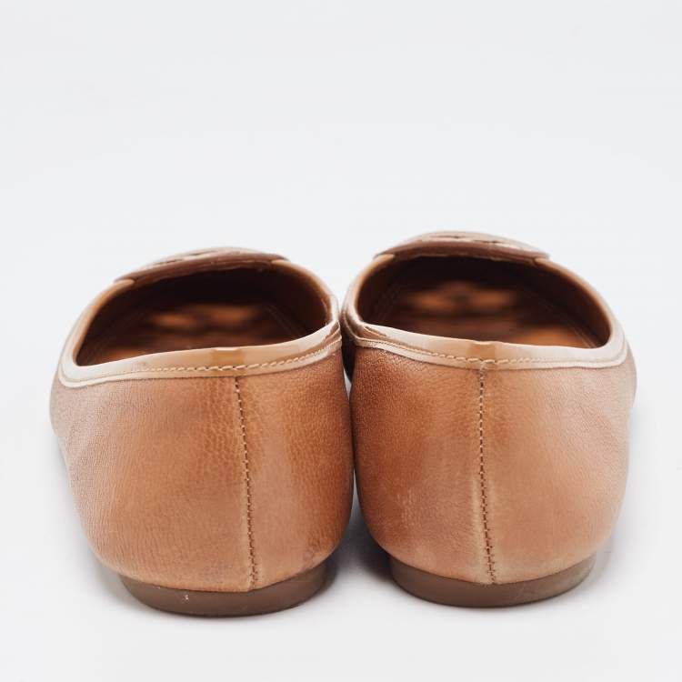 Pre Owned Tory Burch Brown Leather Lowell Ballet Flats Size 38