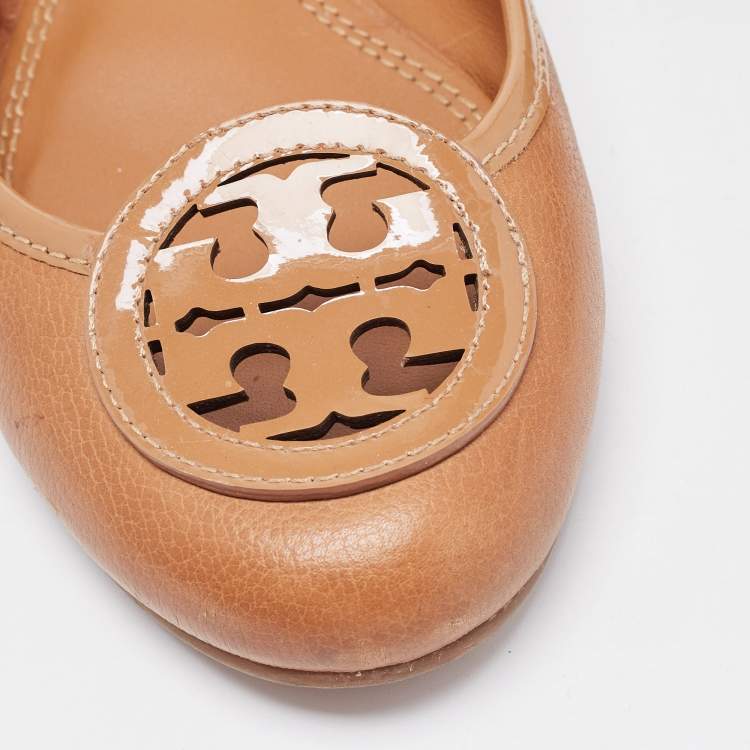 Pre Owned Tory Burch Brown Leather Lowell Ballet Flats Size 38