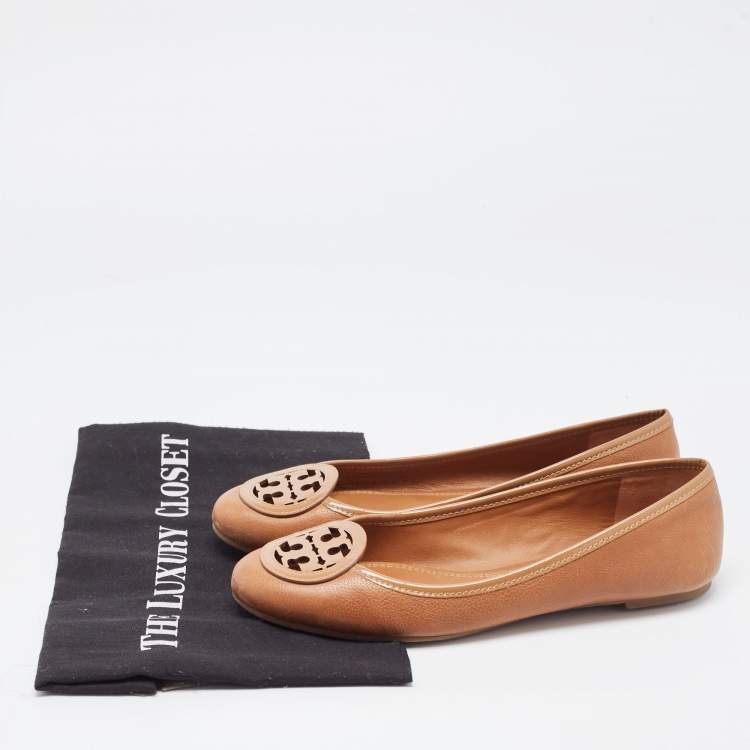 Pre Owned Tory Burch Brown Leather Lowell Ballet Flats Size 38