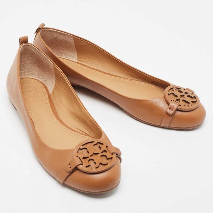 Pre Owned Tory Burch Brown Leather Gabriel Ballet Flats Size 39.5 