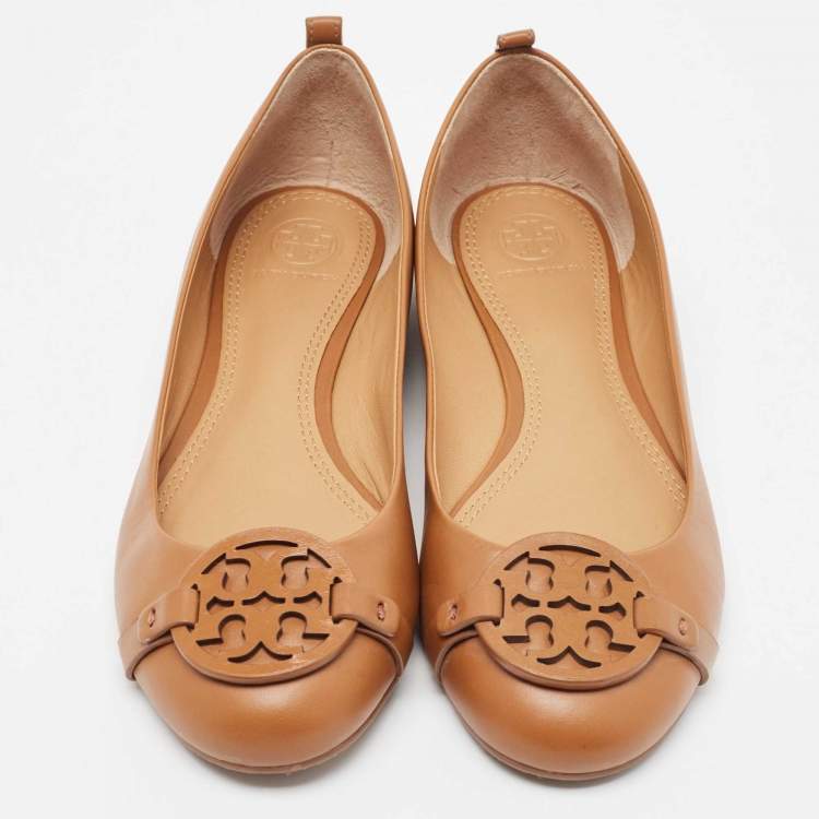 Pre Owned Tory Burch Brown Leather Gabriel Ballet Flats Size 39.5 