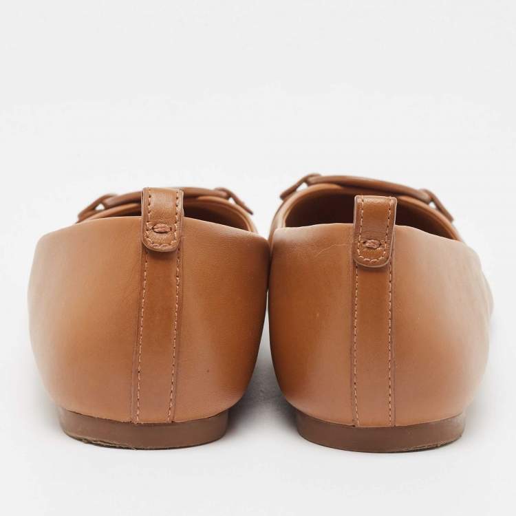 Pre Owned Tory Burch Brown Leather Gabriel Ballet Flats Size 39.5 