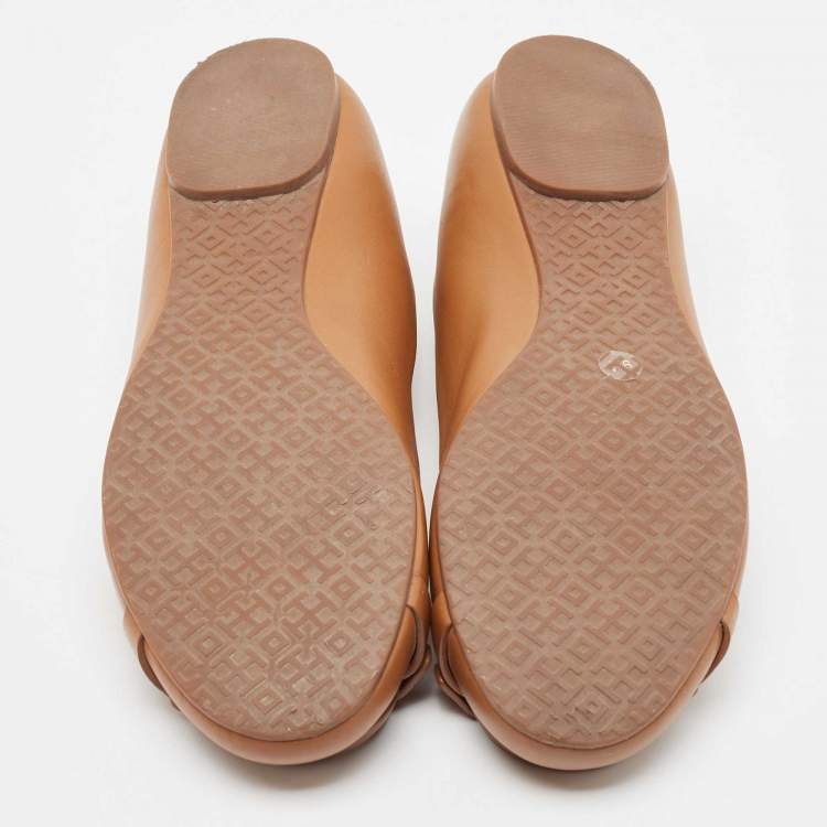 Pre Owned Tory Burch Brown Leather Gabriel Ballet Flats Size 39.5 