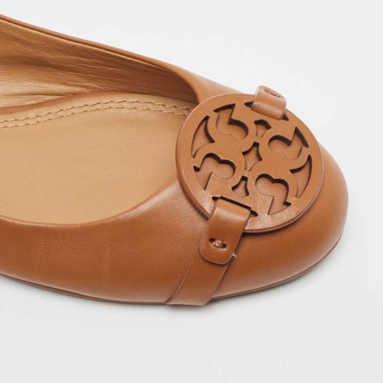 Pre Owned Tory Burch Brown Leather Gabriel Ballet Flats Size 39.5 