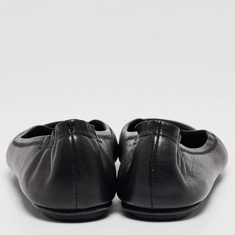Pre Owned Tory Burch Black Leather Minnie Scrunch Ballet Flats Size 37.5