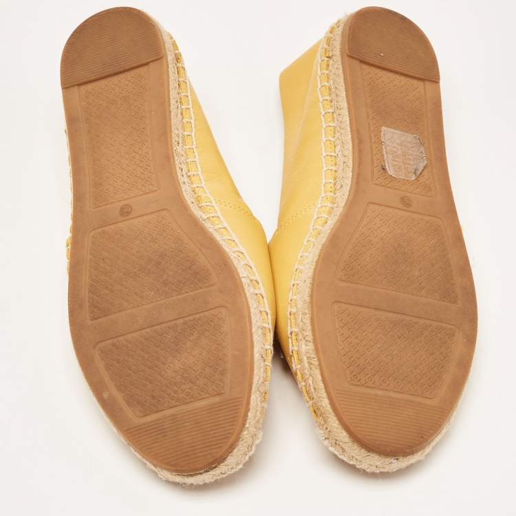 Pre Owned Tory Burch Yellow Leather Espadrille Flats Size 38