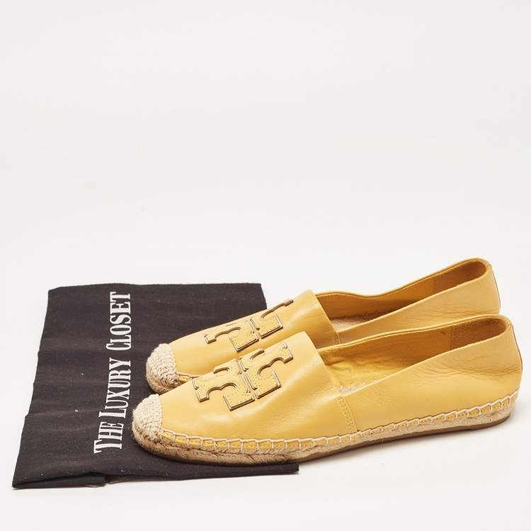 Pre Owned Tory Burch Yellow Leather Espadrille Flats Size 38