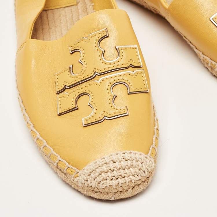 Pre Owned Tory Burch Yellow Leather Espadrille Flats Size 38