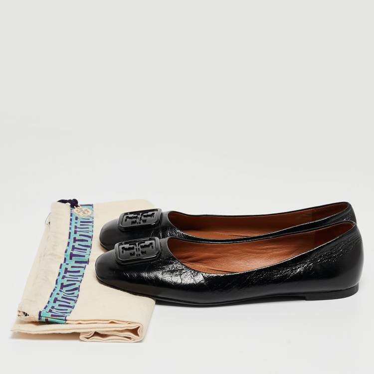 Pre Owned Tory Burch Black Leather Geogia Ballet Flats Size 39
