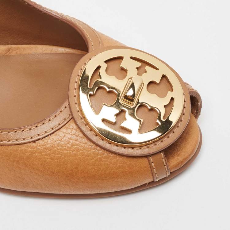 Pre Owned Tory Burch Brown Leather Selma Wedge Pumps Size 39.5 