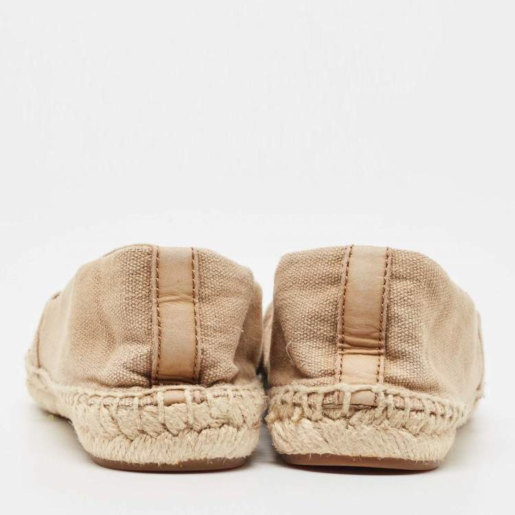 Pre Owned Tory Burch Beige/White Canvas Cap Toe Espadrille Flats Size 37