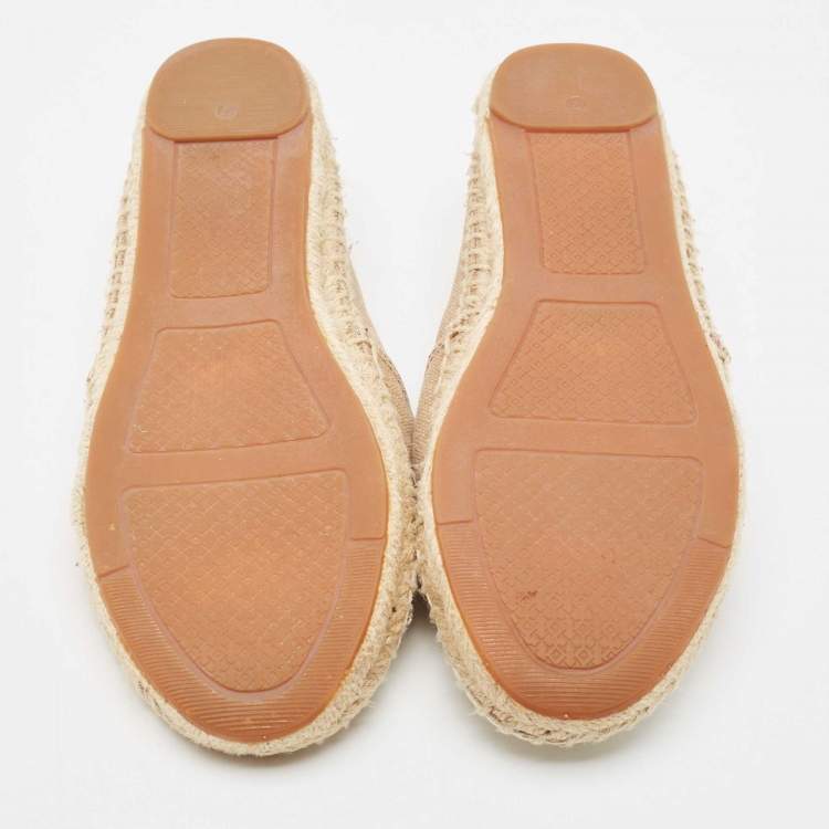 Pre Owned Tory Burch Beige/White Canvas Cap Toe Espadrille Flats Size 37