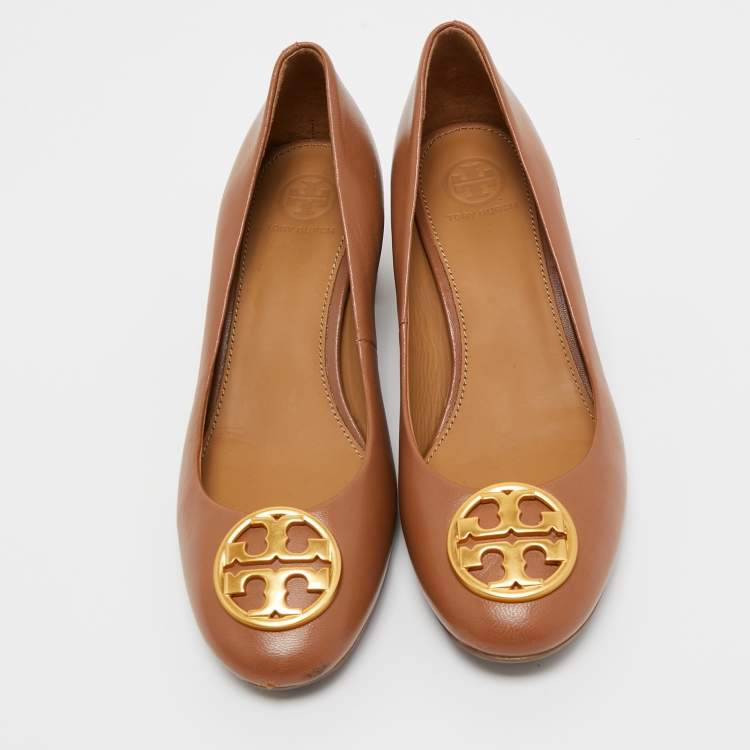 Pre Owned Tory Burch Brown Leather Benton Pumps Size 37.5 