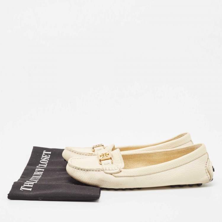 Pre Owned Tory Burch Cream Leather Kendrick Loafers Size 38