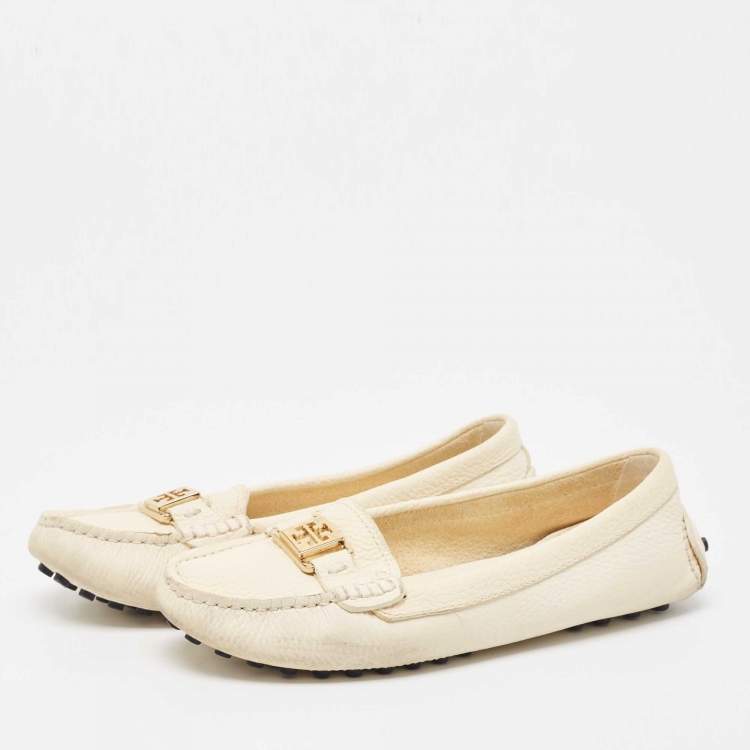Pre Owned Tory Burch Cream Leather Kendrick Loafers Size 38