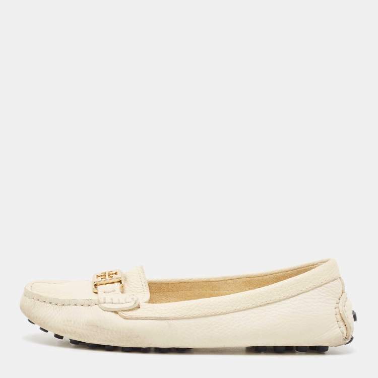 Pre Owned Tory Burch Cream Leather Kendrick Loafers Size 38