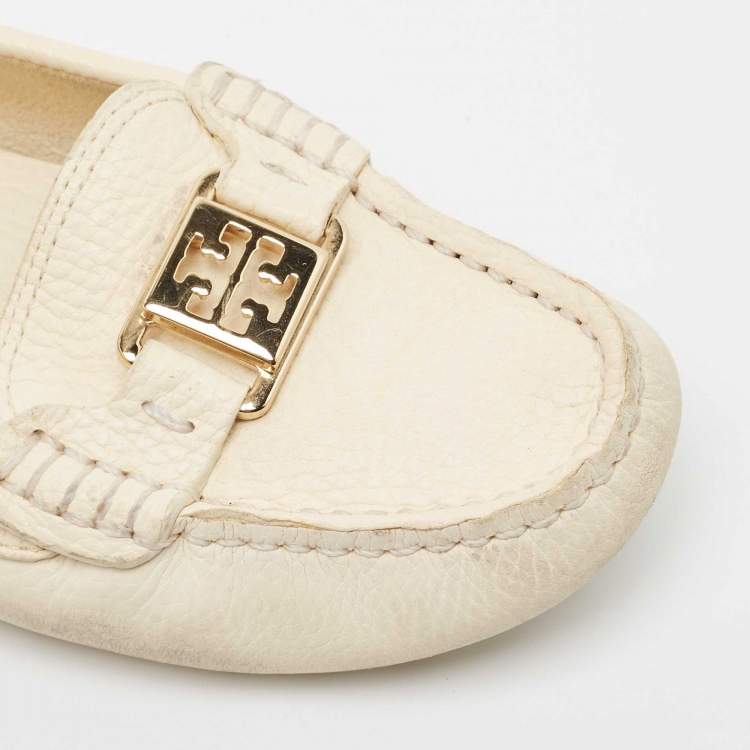Pre Owned Tory Burch Cream Leather Kendrick Loafers Size 38
