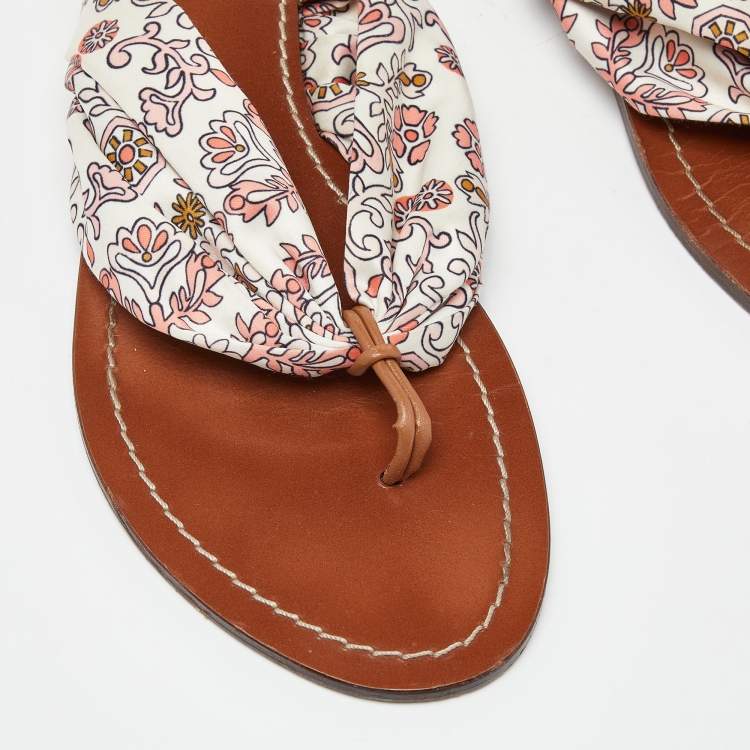 Pre Owned Tory Burch Multicolor Print Satin Carson Thong Sandals Size 41