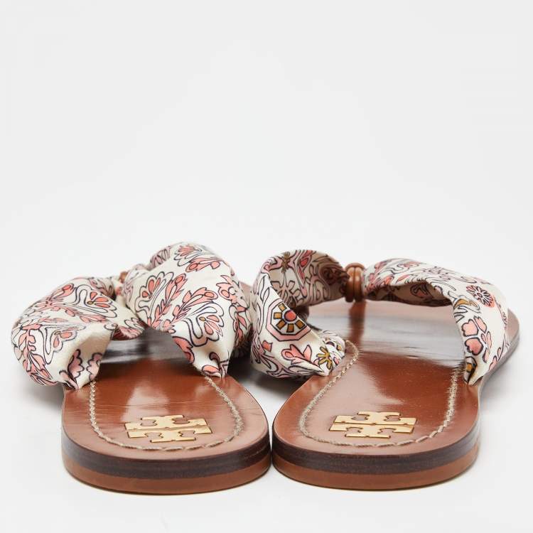 Pre Owned Tory Burch Multicolor Print Satin Carson Thong Sandals Size 41