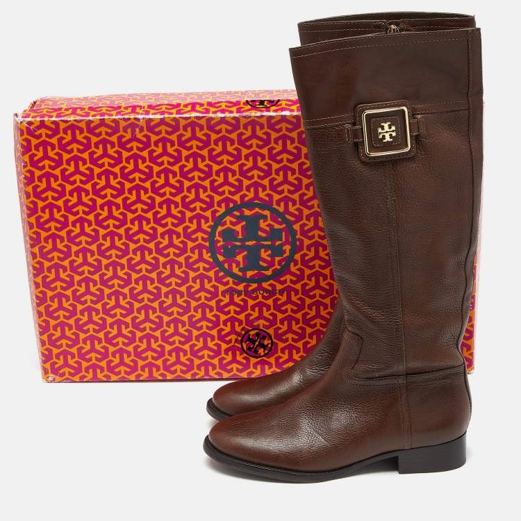 Pre Owned Tory Burch Brown Leather Knee Length Boots Size 39