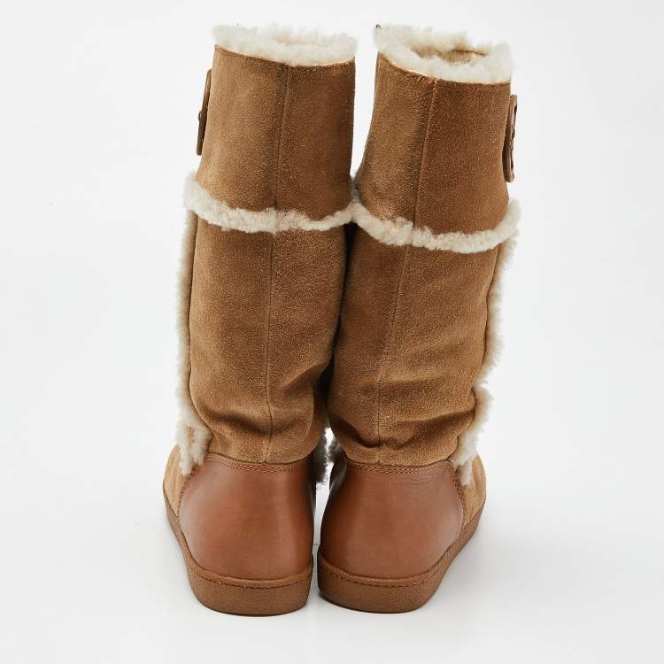 Pre Owned Tory Burch Brown Nubuck and Leather Snow Boots Size 38.5