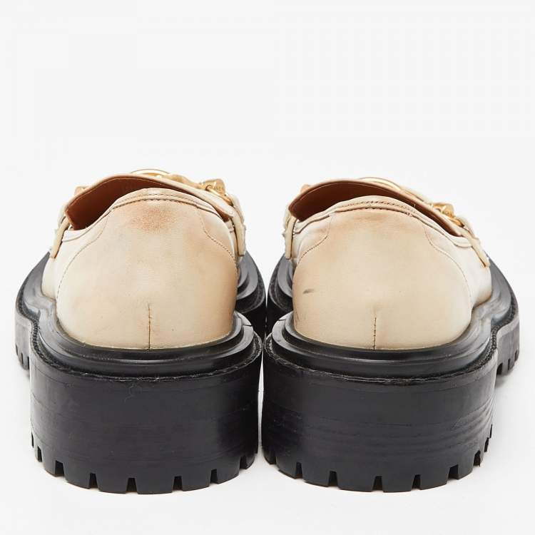 Pre Owned Tory Burch Beige Leather Platform Loafers Size 36.5