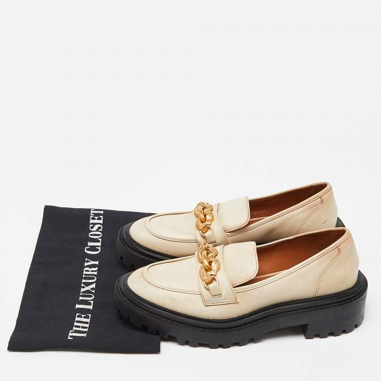 Pre Owned Tory Burch Beige Leather Platform Loafers Size 36.5