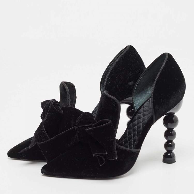 Pre Owned Tory Burch Black Velvet Clara Pumps Size 37.5
