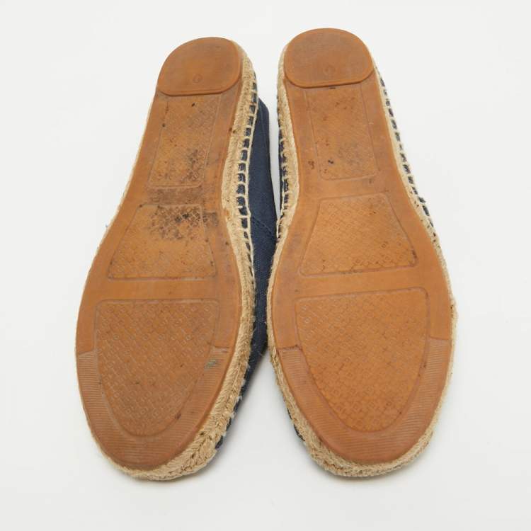 Pre Owned Tory Burch Blue Canvas Weston Espadrille Flats Size 37.5