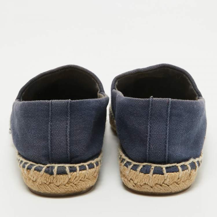 Pre Owned Tory Burch Blue Canvas Weston Espadrille Flats Size 37.5