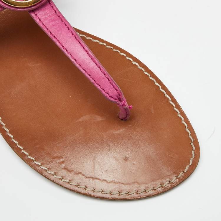 Pre Owned Tory Burch Pink Leather Logo Detail Thong Slingback Flat Sandals Size 41