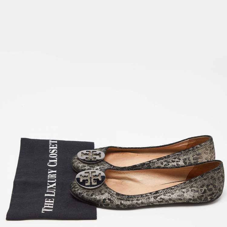 Pre Owned Tory Burch Printed Suede Luisa Micro Ballet Flats Size 40