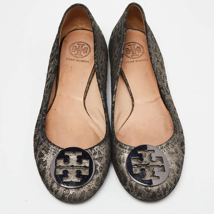 Pre Owned Tory Burch Printed Suede Luisa Micro Ballet Flats Size 40